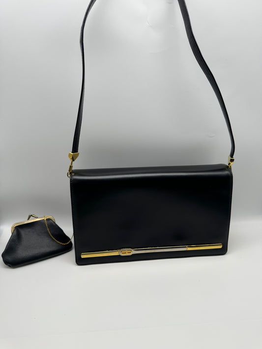 Authentic Christian Dior Vintage Black Leather Shoulder Bag