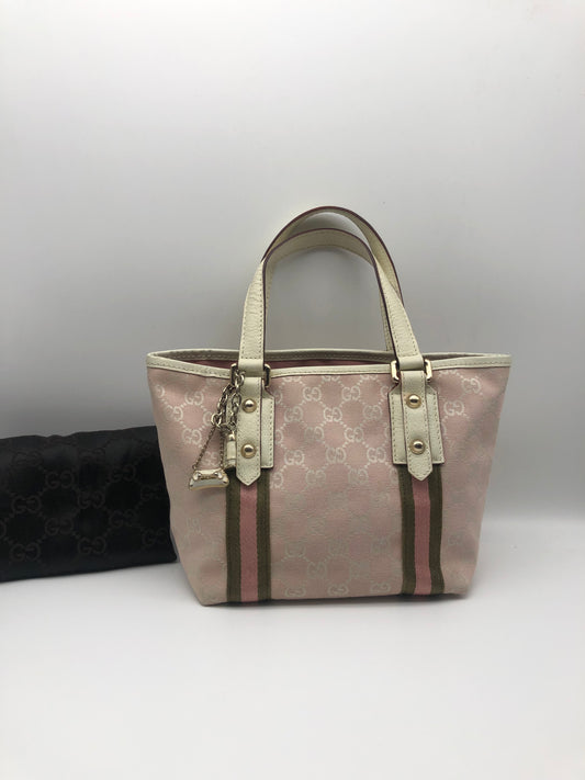 Authentic GUCCI Sherry Line Pink GG Canvas Small Tote