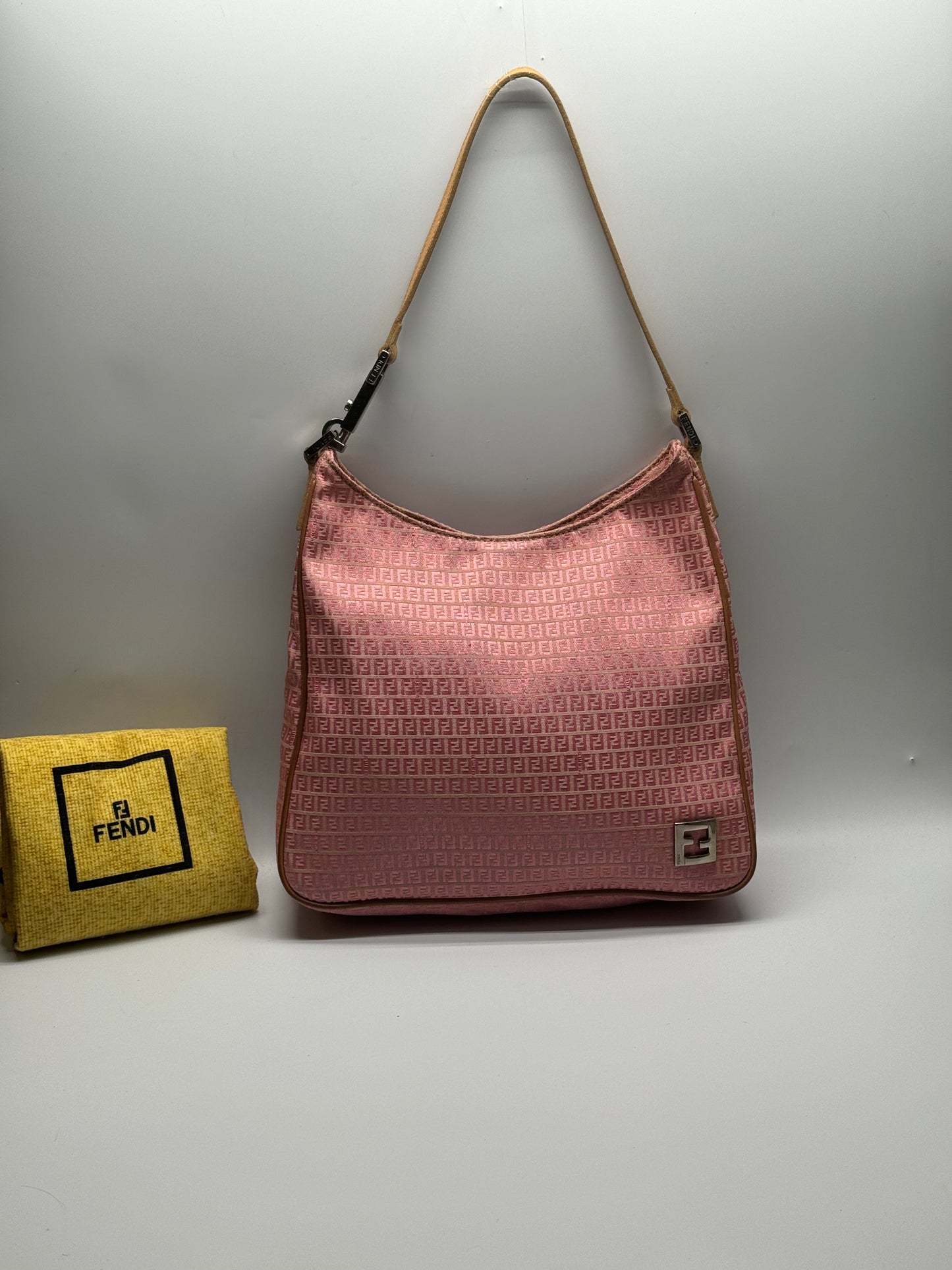 Authentic Fendi Zucca Jacquard Pink & Beige Shoulder Bag