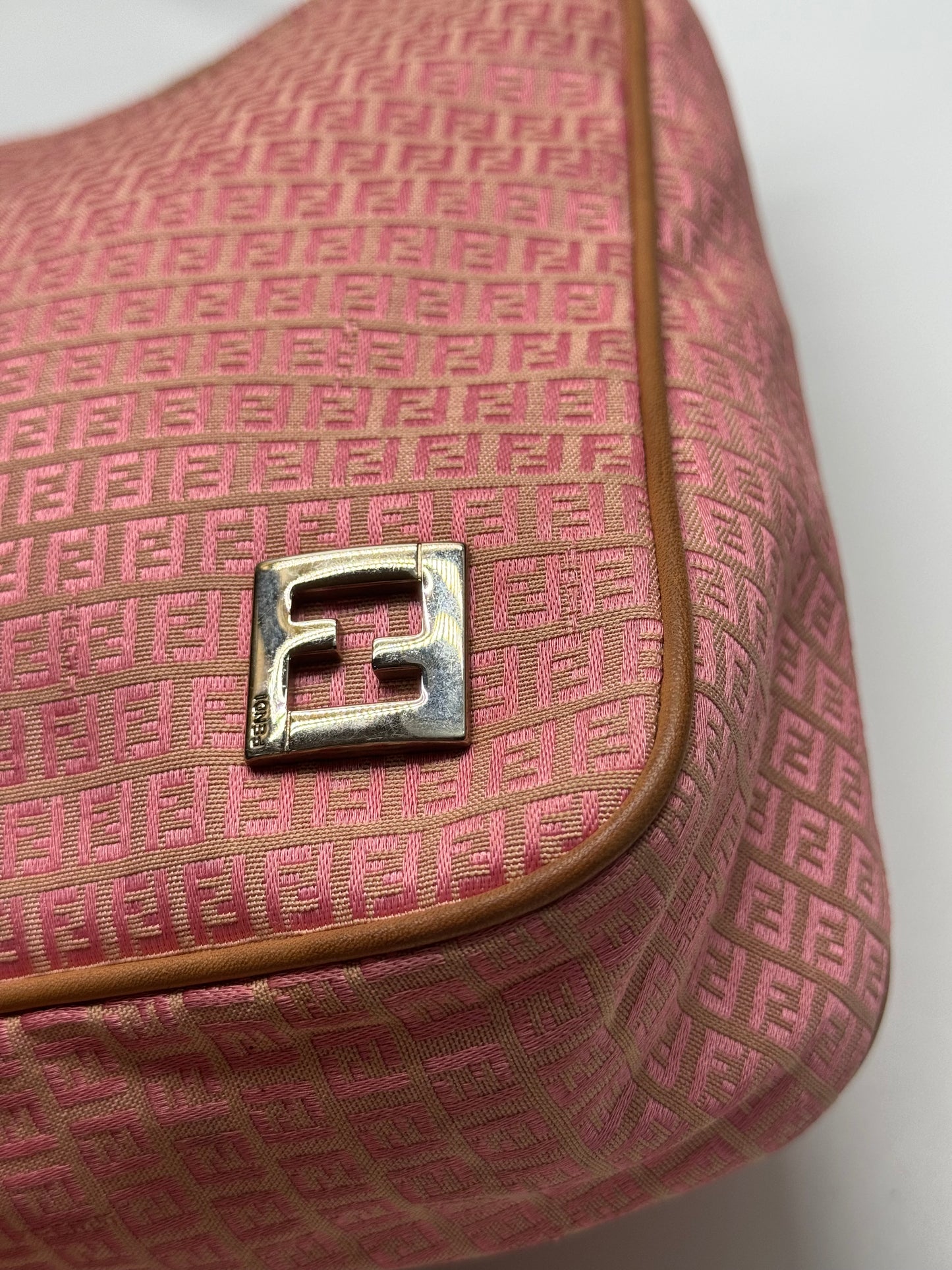 Authentic Fendi Zucca Jacquard Pink & Beige Shoulder Bag