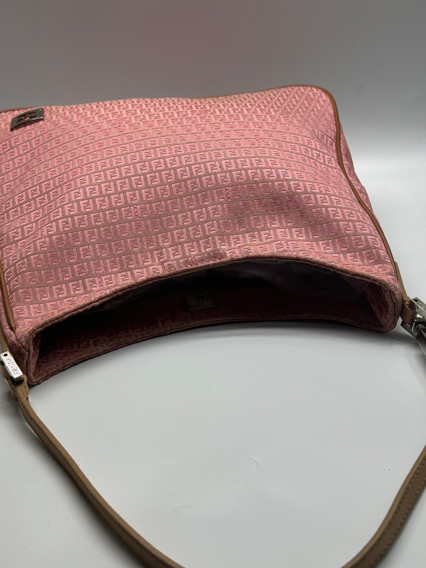 Authentic Fendi Zucca Jacquard Pink & Beige Shoulder Bag