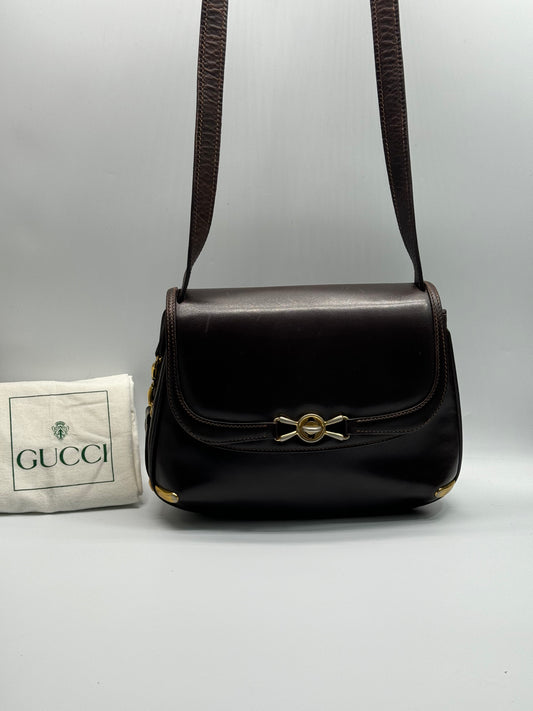 Authentic Gucci Vintage Dark Brown Leather Shoulder Bag