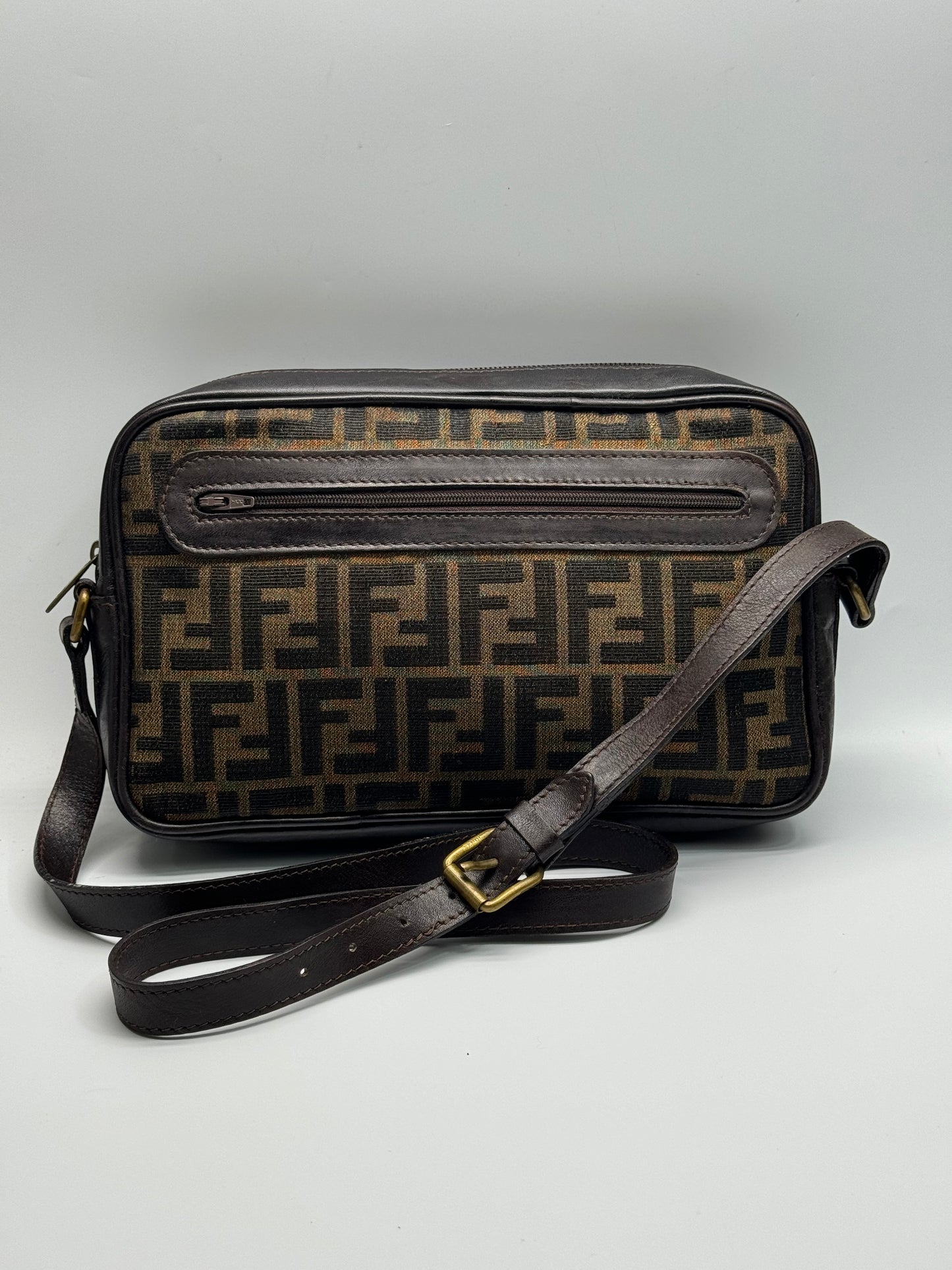 Authentic FENDI Brown & Black Jacquard Cloth Shoulder Bag