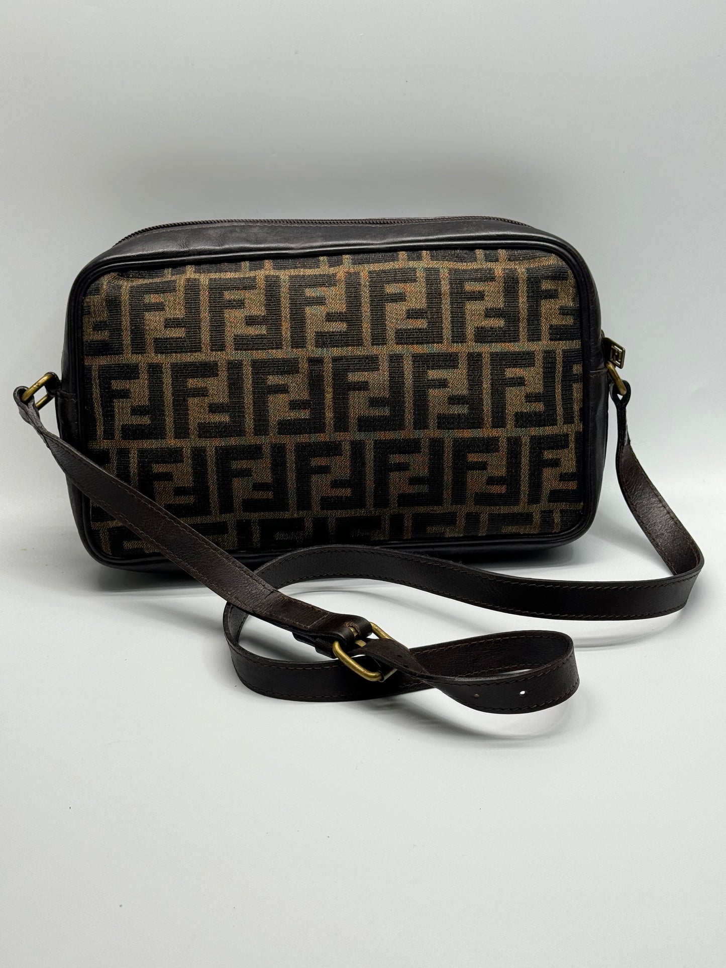 Authentic FENDI Brown & Black Jacquard Cloth Shoulder Bag