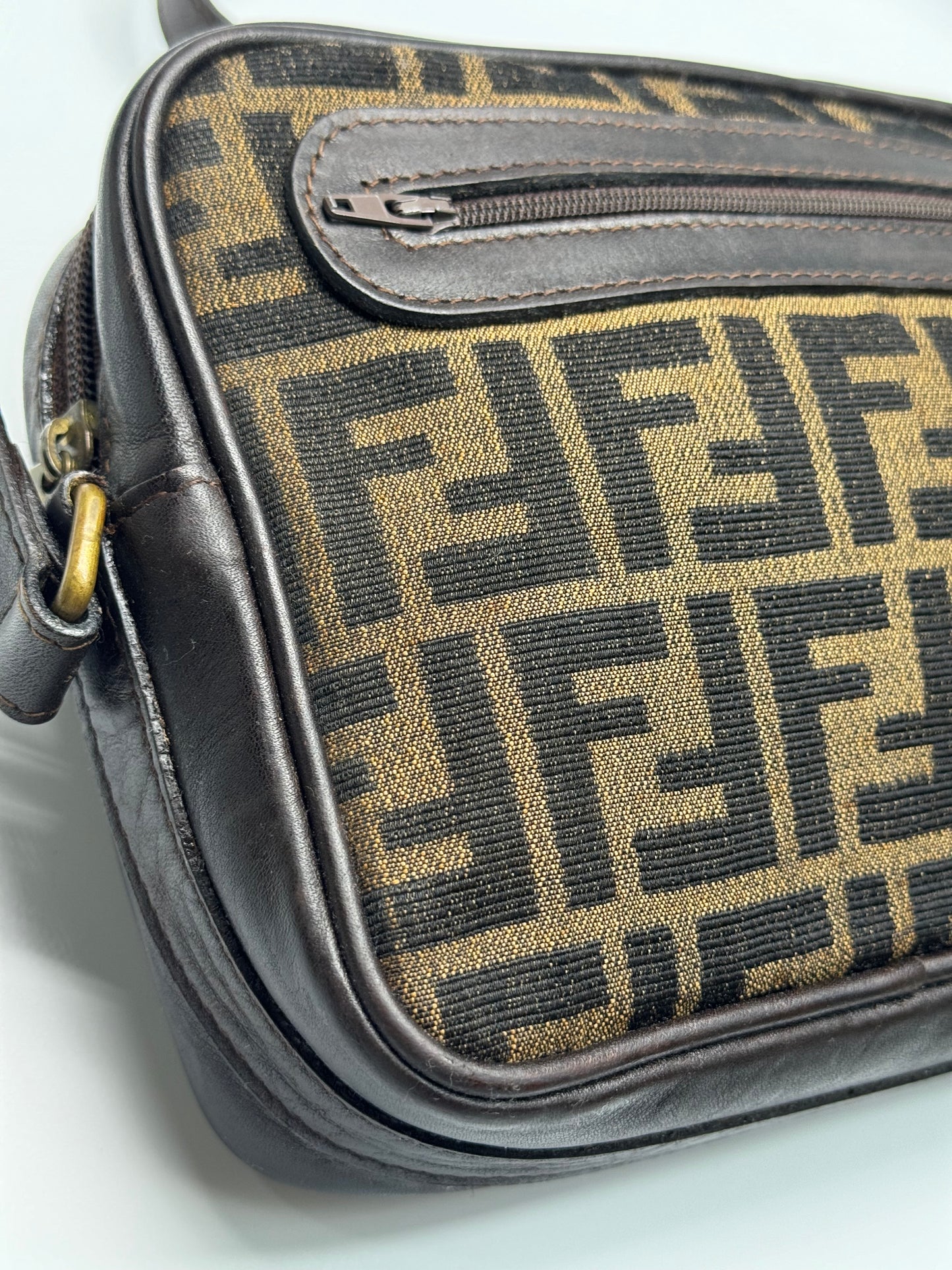 Authentic FENDI Brown & Black Jacquard Cloth Shoulder Bag