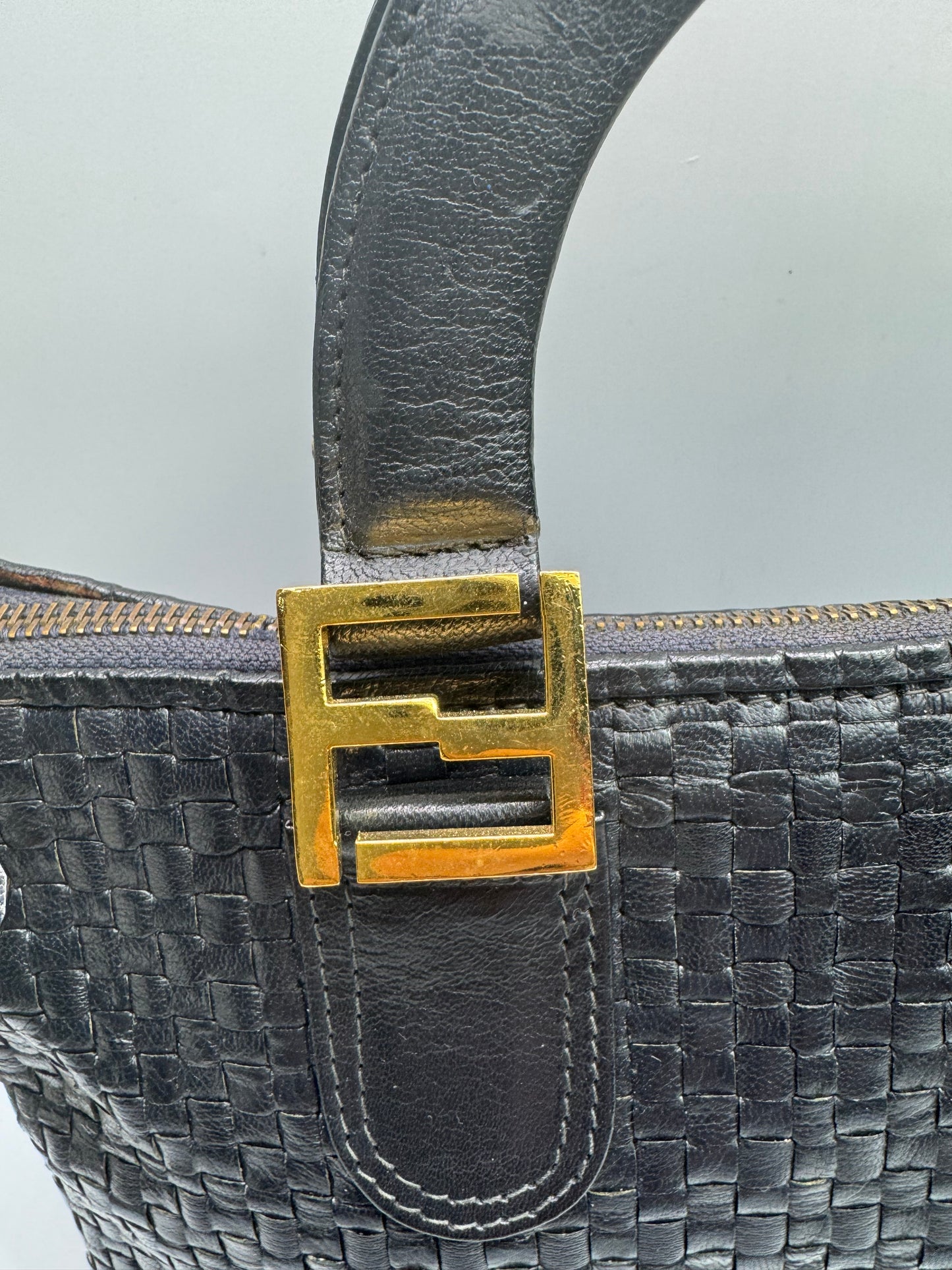 Authentic Fendi Black leather Woven Handbag