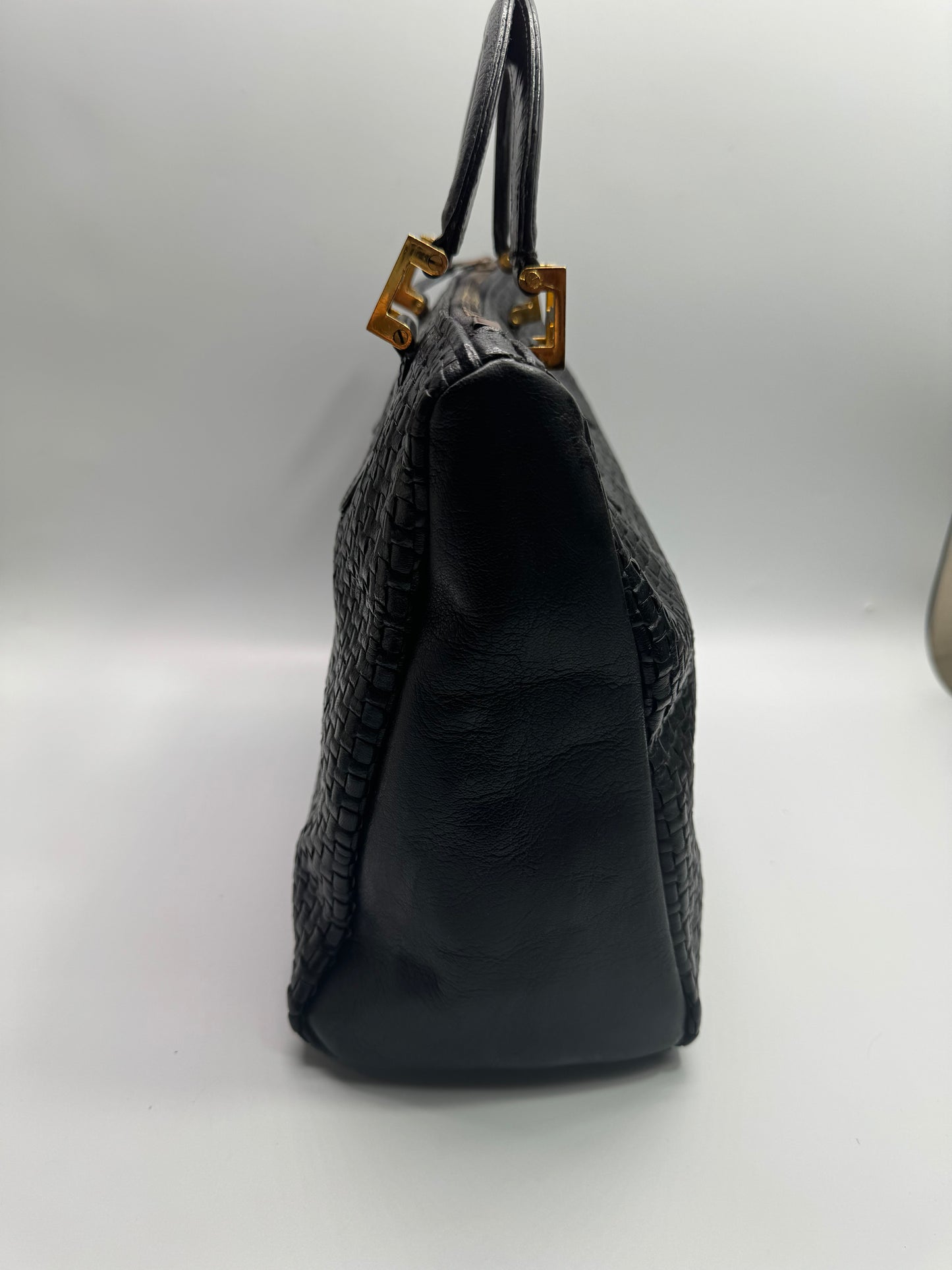 Authentic Fendi Black leather Woven Handbag