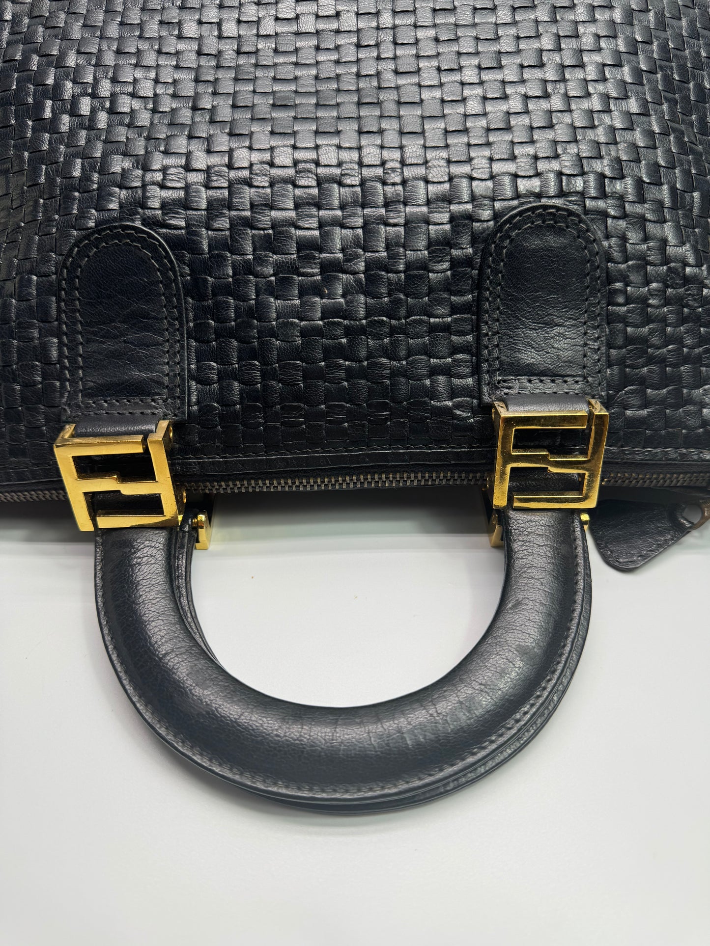 Authentic Fendi Black leather Woven Handbag