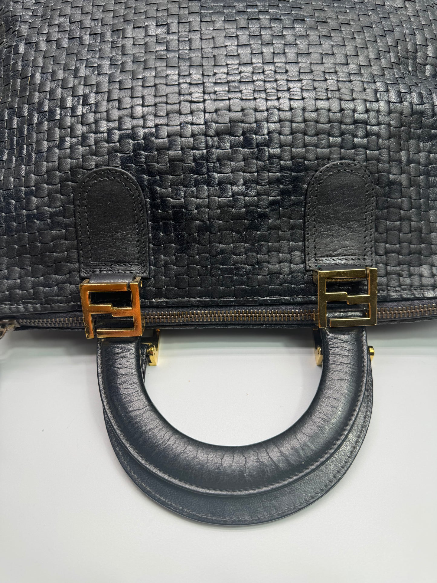 Authentic Fendi Black leather Woven Handbag