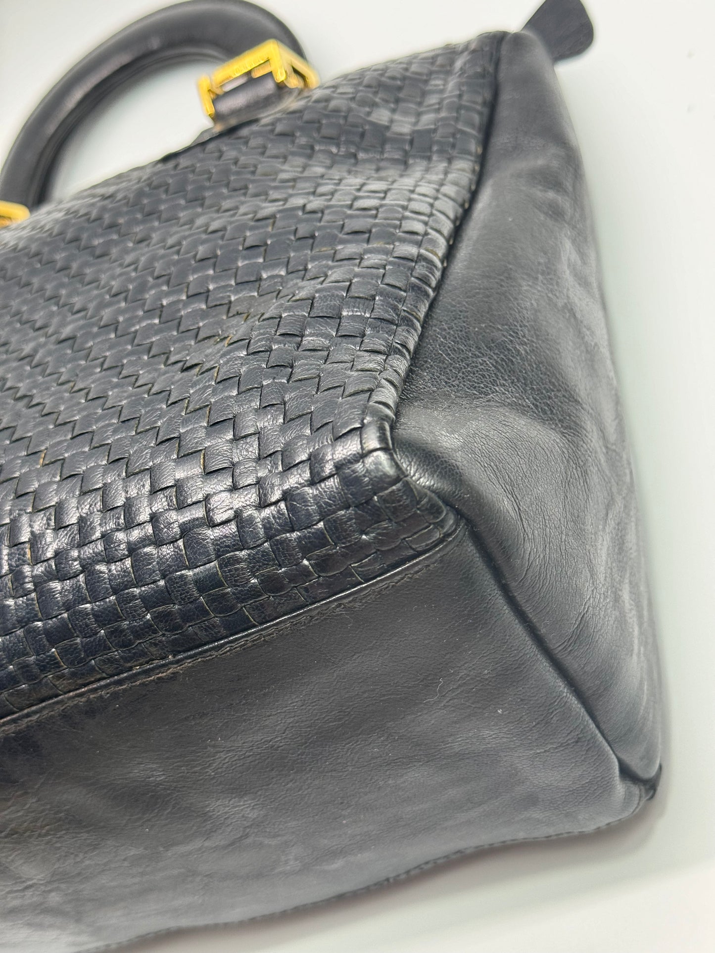 Authentic Fendi Black leather Woven Handbag