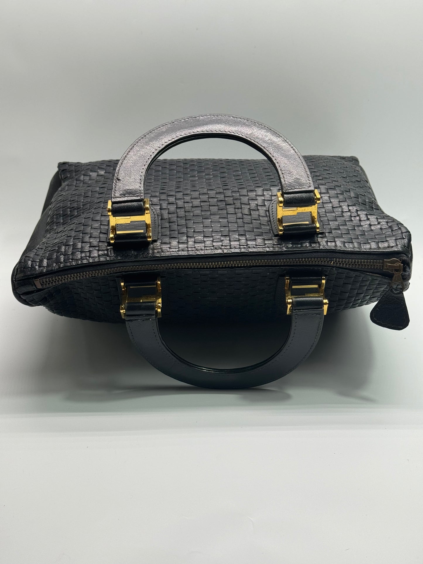 Authentic Fendi Black leather Woven Handbag