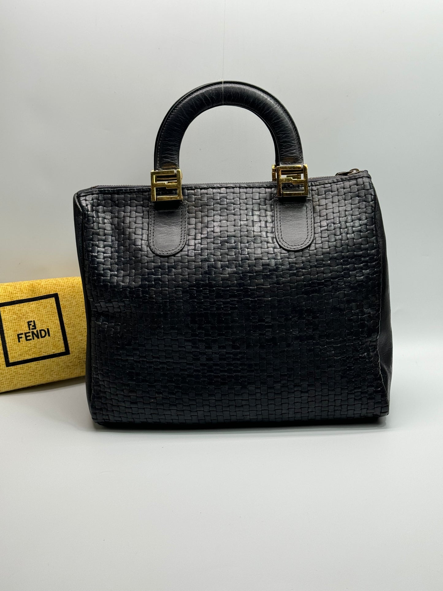 Authentic Fendi Black leather Woven Handbag