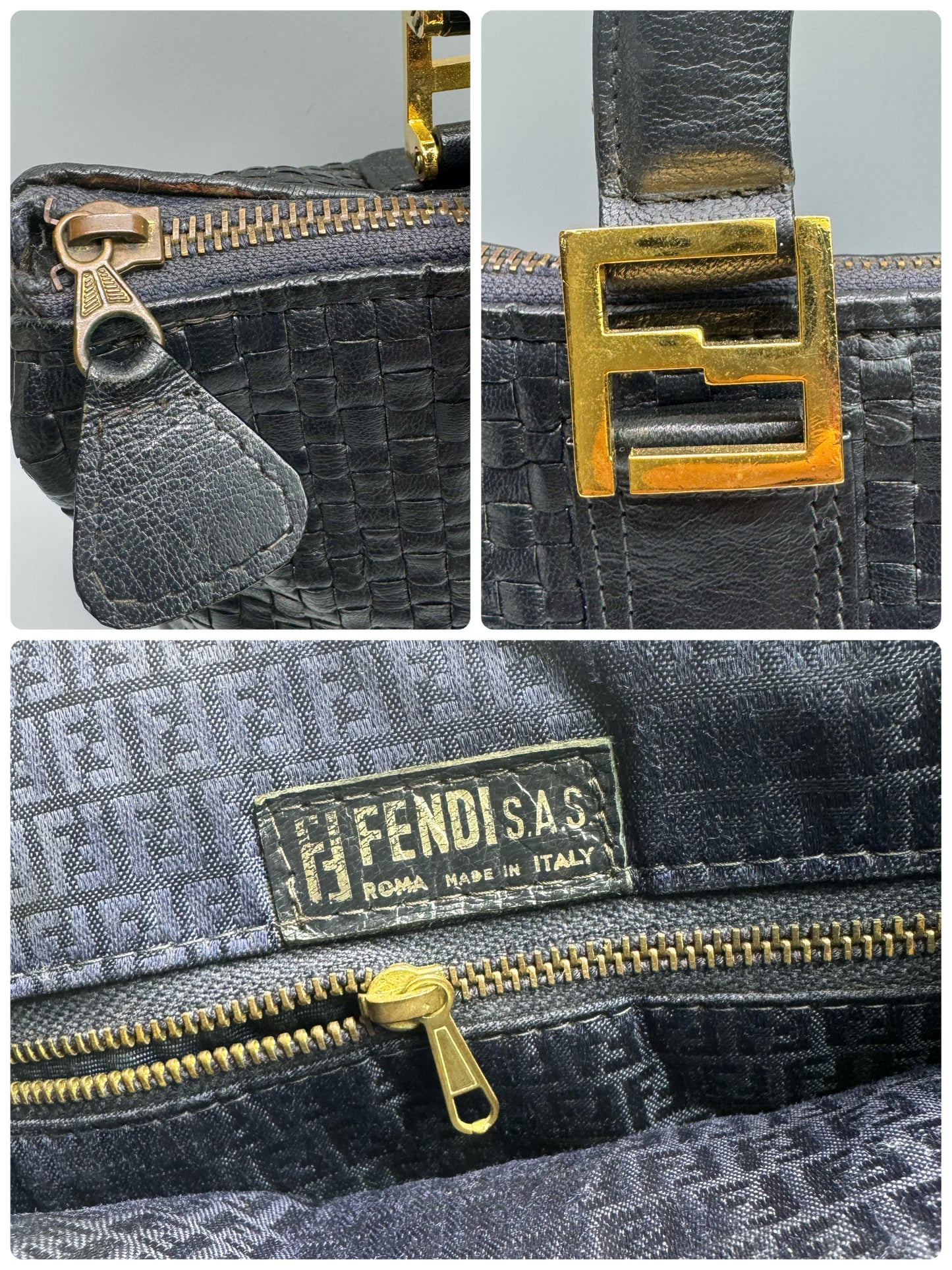 Authentic Fendi Black leather Woven Handbag