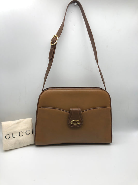 Authentic GUCCI Vintage Caramel Brown Leather Shoulder Bag