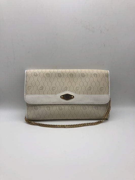 Authentic Christian Dior Vintage White Honeycomb Coated Canvas Clutch Shoulder Bag