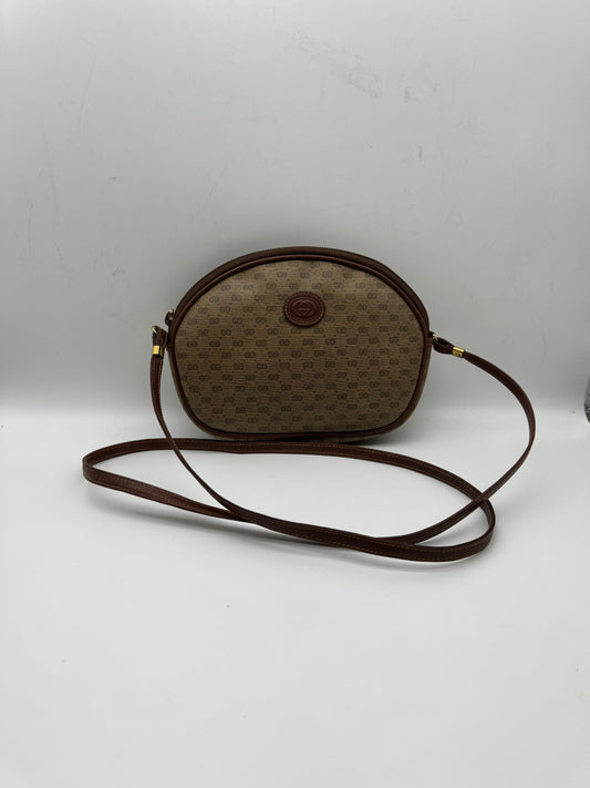 Authentic GUCCI Vintage Brown Micro GG Monogram Coated Canvas Crossbody Bag