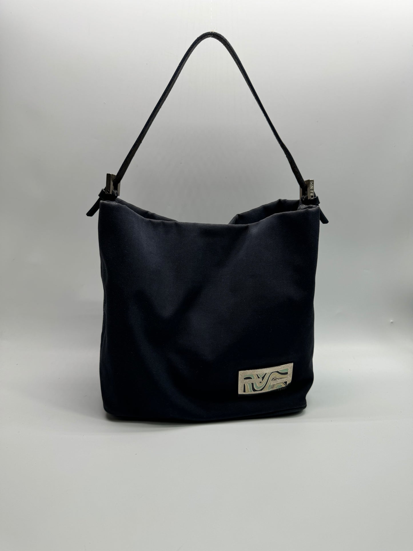 Authentic Fendi Navy Blue Denim Shoulder Bag