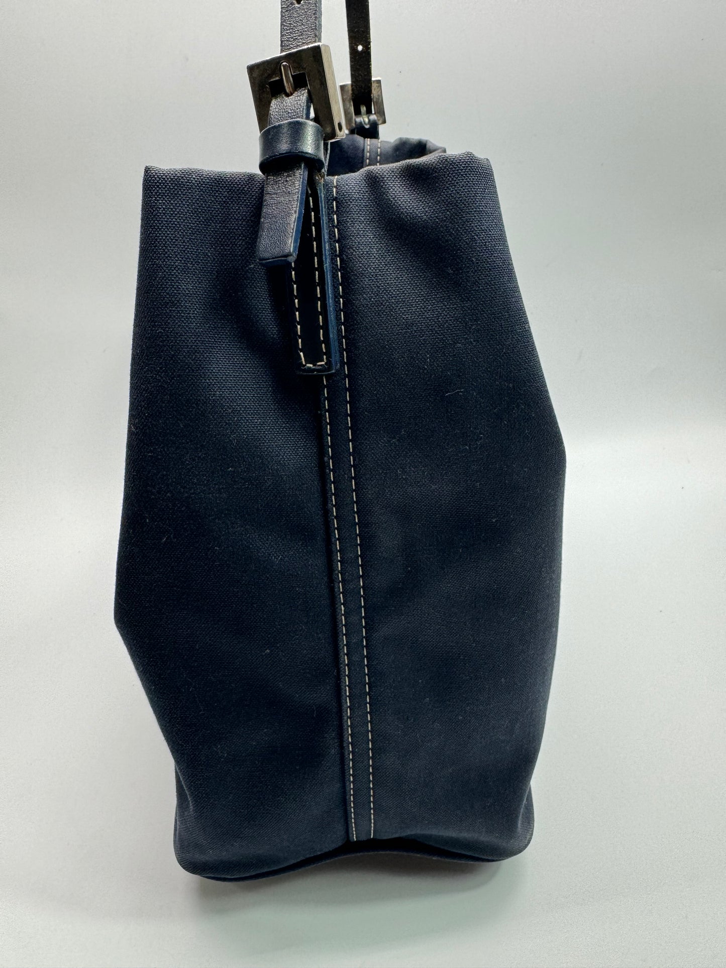 Authentic Fendi Navy Blue Denim Shoulder Bag