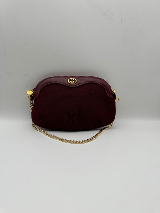 Authentic Gucci Vintage Clutch Red Micro Monogram Jacquard Canvas Added Strap Shoulder Bag