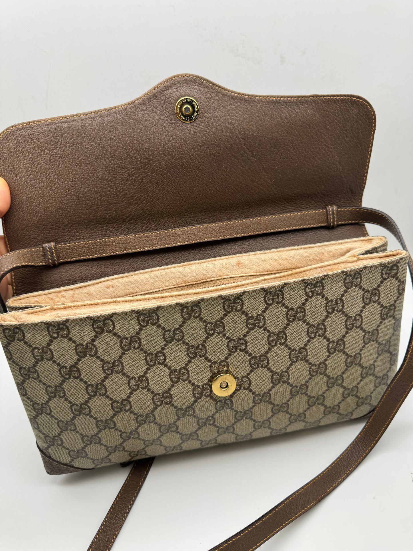 Authentic GUCCI Vintage Brown Monogram Coated Canvas Clutch Shoulder Crossbody Bag