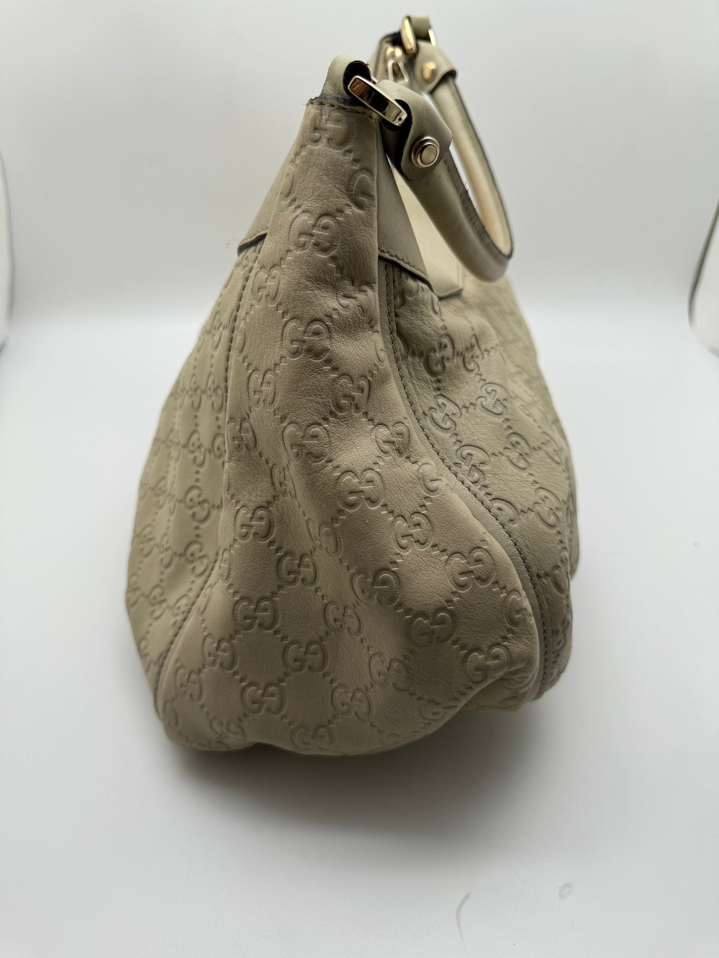 Authentic Gucci Abby D-ring Large Hobo Beige GG Embossed Leather Shoulder Bag