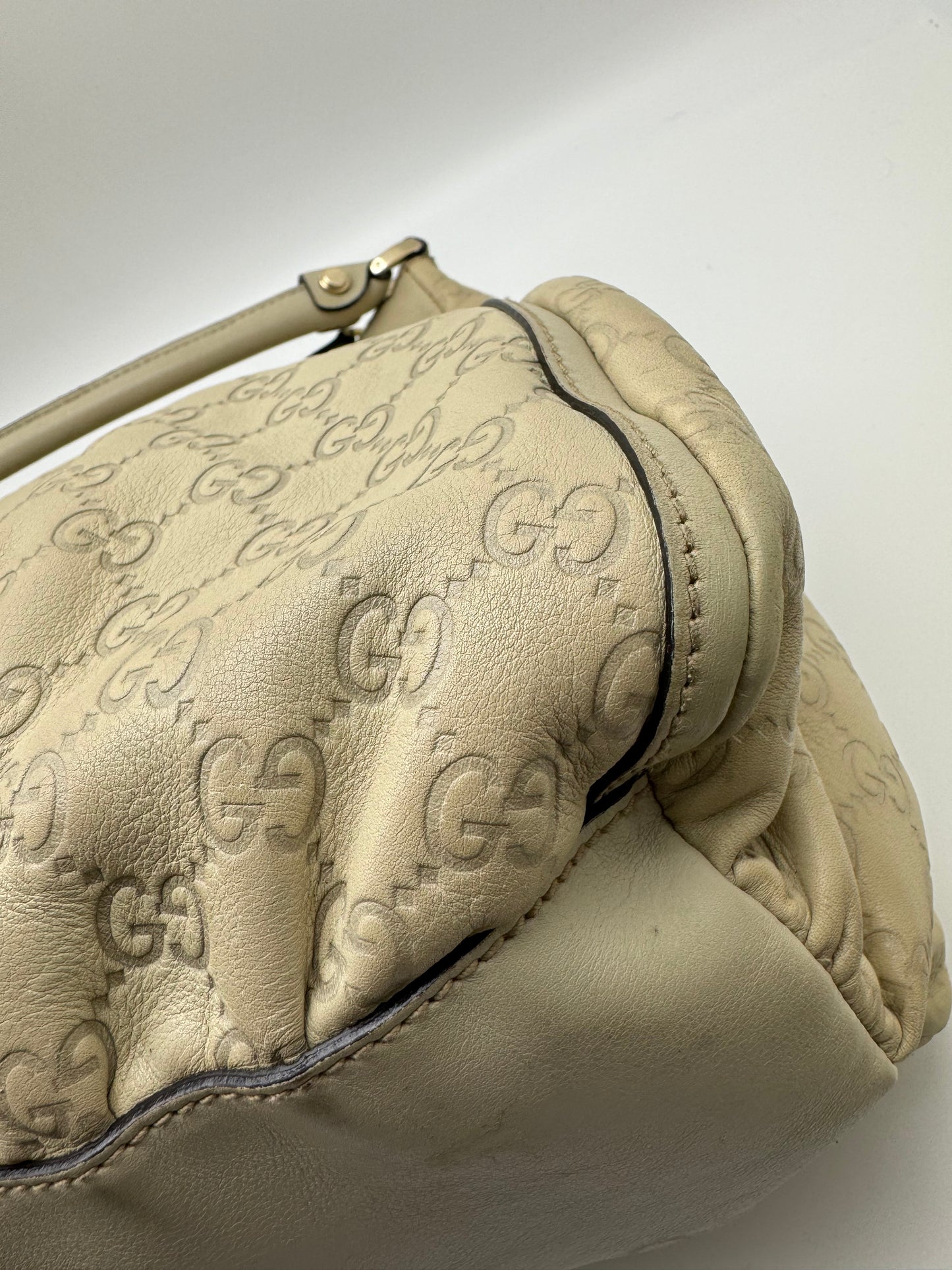 Authentic Gucci Abby D-ring Large Hobo Beige GG Embossed Leather Shoulder Bag