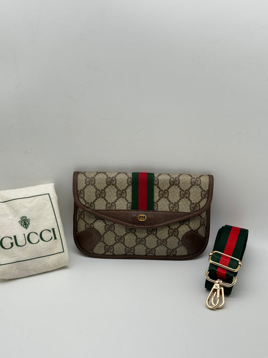 Authentic GUCCI Vintage Mini Clutch Sherry Line Added Strap Crossbody Bag