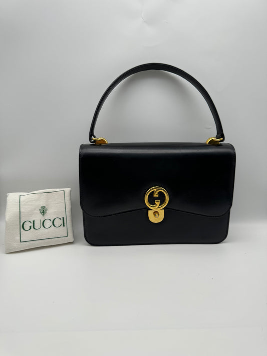 Authentic GUCCI Vintage Black Leather Handbag