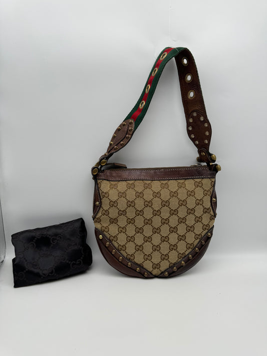 Authentic GUCCI Pelham Small Hobo Studded Shoulder Bag